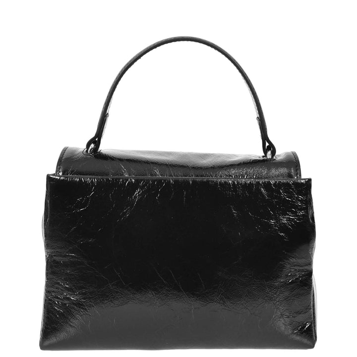 Womens Real Leather Handbag Mini Top-Handle Tote Style Aria Black