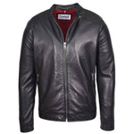 Mens Real Leather Casual Biker Style Jacket Rowan Black 9