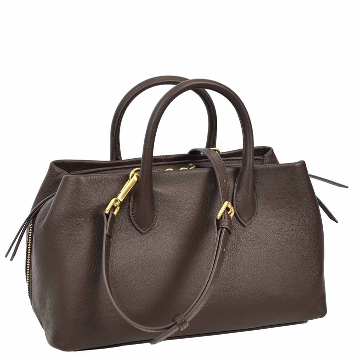 Women's Leather Structured Tote Handbag Detachable Strap Ingrid Brown 7
