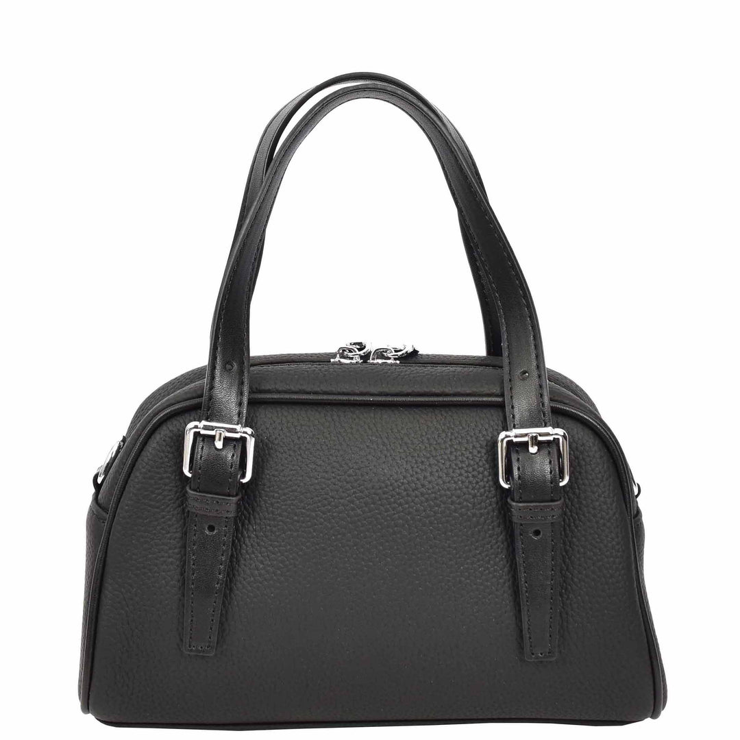 Women's Leather Satchel Handbag Quilted Stitch Design Anya Black 2