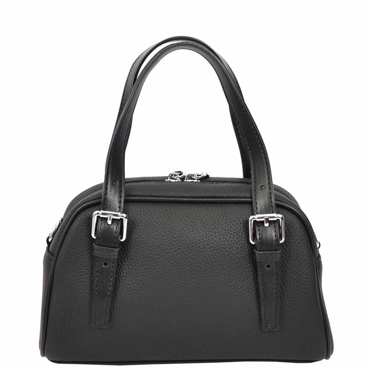 Women's Leather Satchel Handbag Quilted Stitch Design Anya Black 2