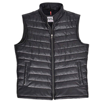 Mens Leather Puffer Waistcoat Body Warmer Vest Wilder Black 8