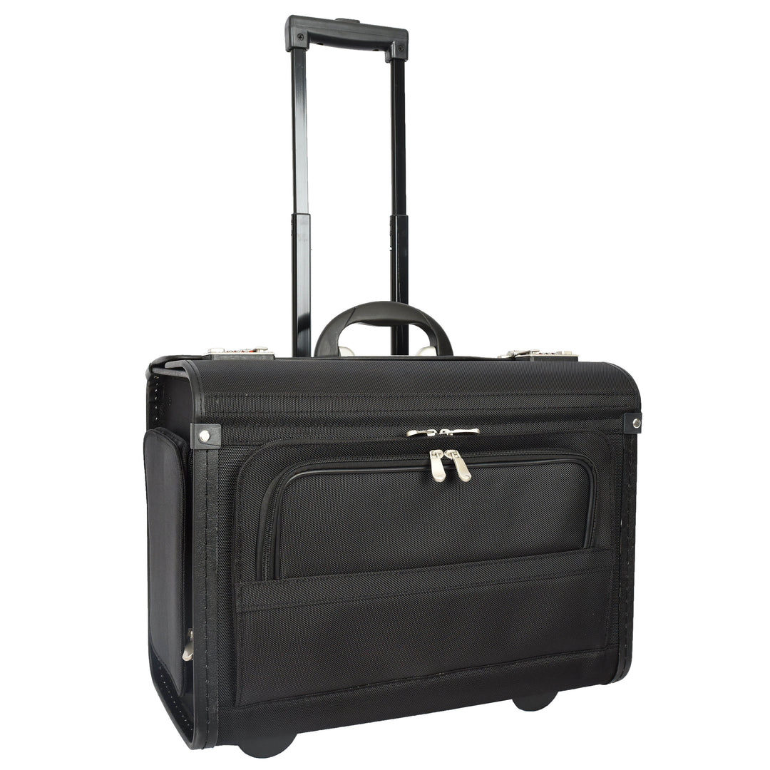House Of Leather Wheeled Pilot Case Black Ballistic Nylon, Cabin Size Large Briefcase Business Travel Case CoPilot