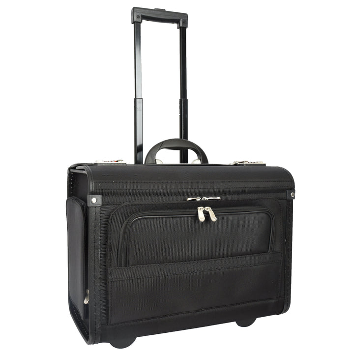 House Of Leather Wheeled Pilot Case Black Ballistic Nylon, Cabin Size Large Briefcase Business Travel Case CoPilot