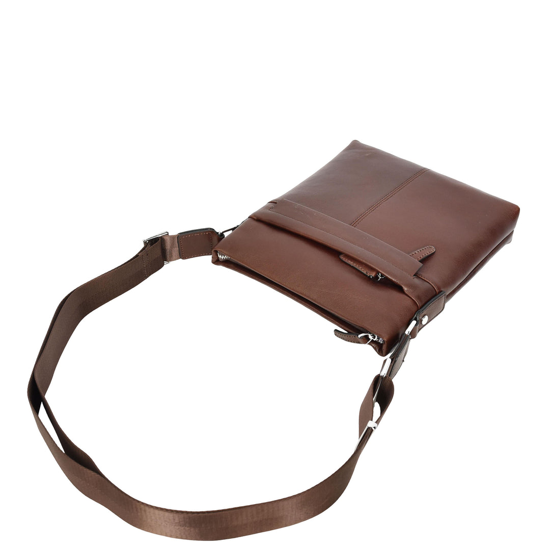 Mens Real Leather Cross body Bag Messenger Shoulder Flight Bag Classic Design Zion Brown