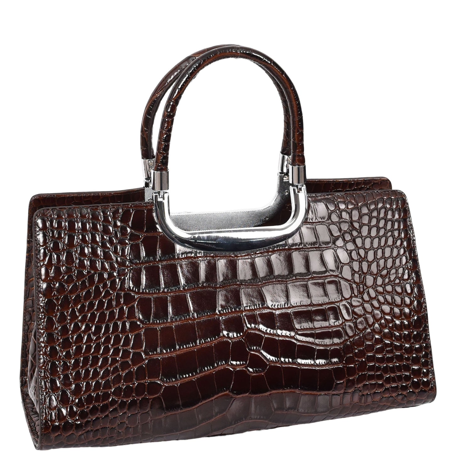 Womens Leather Croc Print Handbag Madeline Brown 2