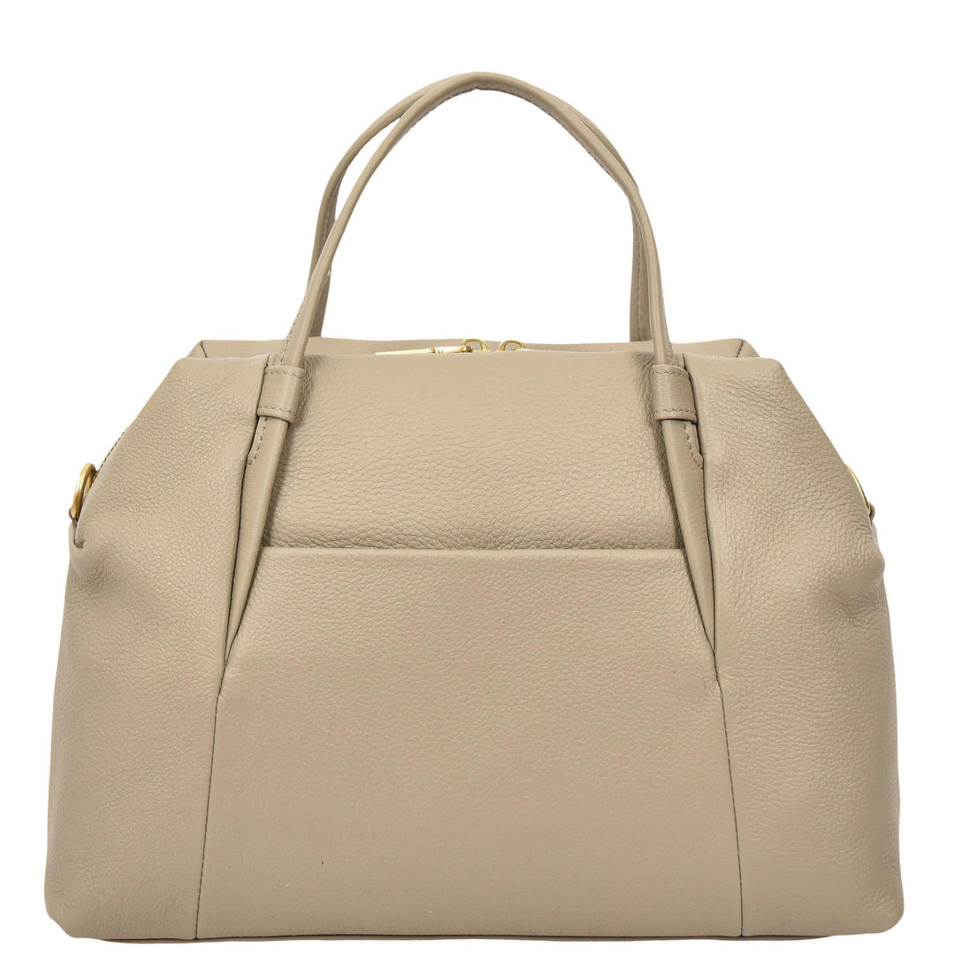 Women's Leather Satchel Handbag Large Tote Katy Grey 2