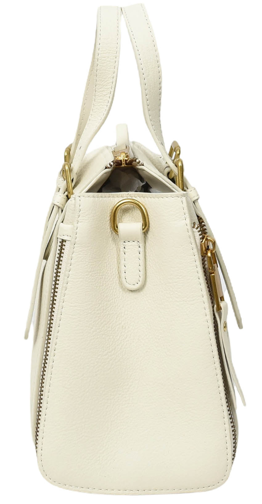 Womens Real Leather Handbag Small Size Top-Handle Style Juniper White-2