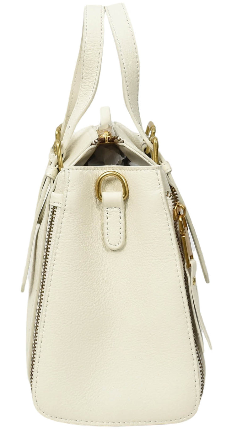 Womens Real Leather Handbag Small Size Top-Handle Style Juniper White-2