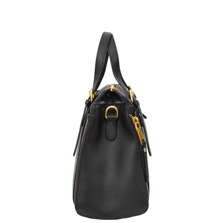 Womens Real Leather Handbag Small Size Top-Handle Style Juniper Black-4