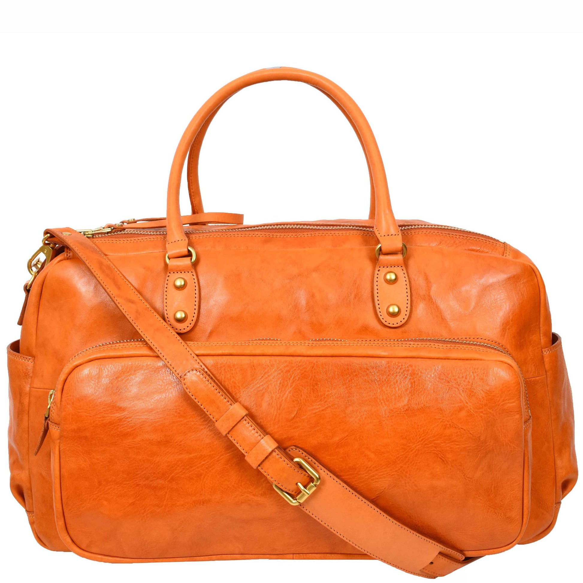 Genuine Leather Large Size Holdall Travel Duffle Bag HOL716 Tan 8