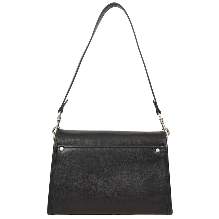 Women's Genuine Leather Flap-Over Crossbody Shoulder Bag with 2-in-1 Style Arden Black