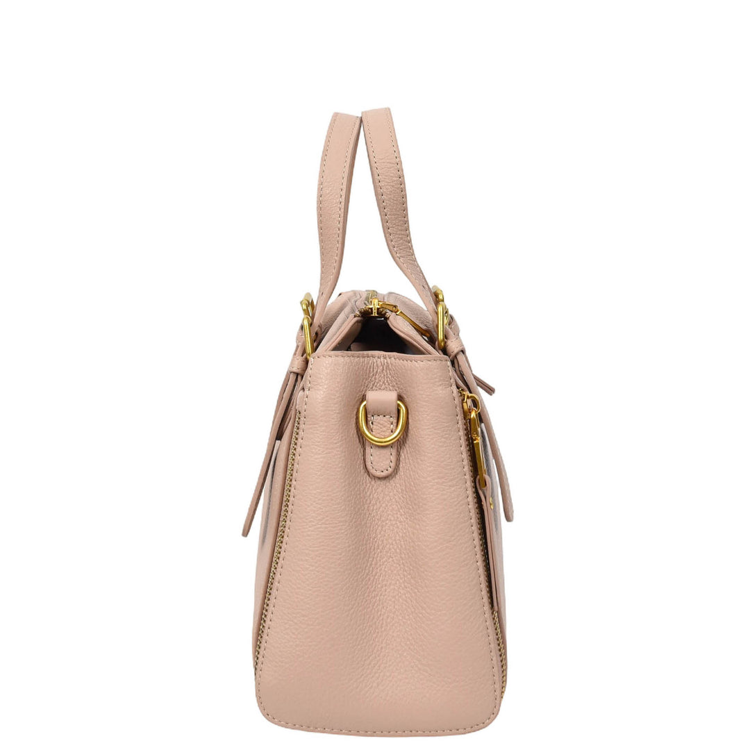 Womens Real Leather Handbag Small Size Top-Handle Style Juniper Pink-4