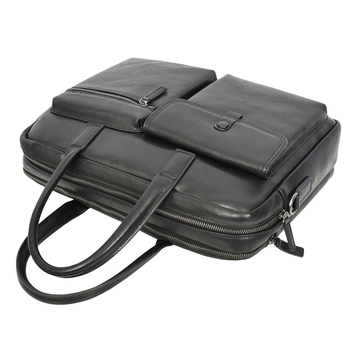 Mens Premium Leather Briefcase With Laptop Compartment Business Office Use Bag Felix Black