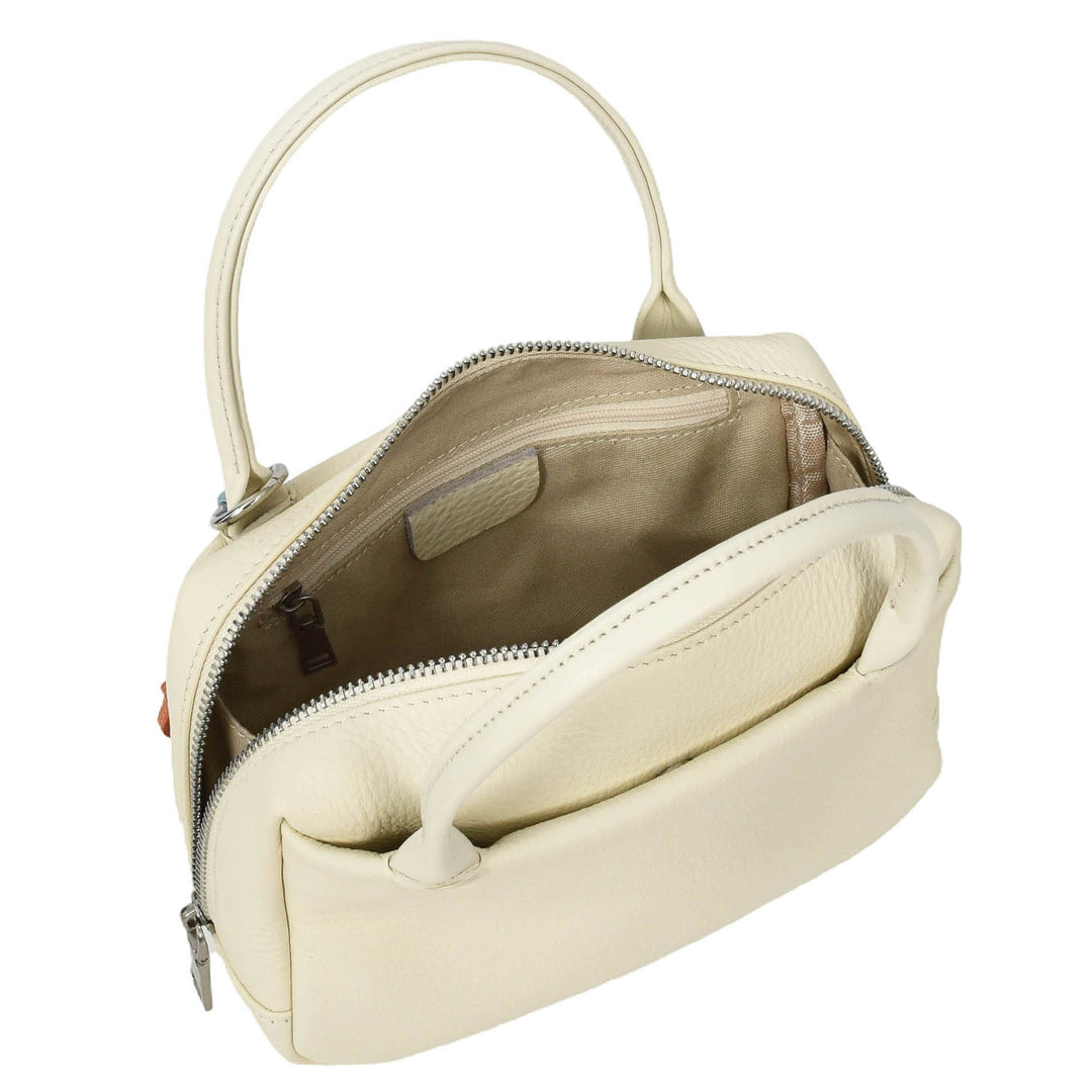 Womens Real Leather Handbag Small Top-Handle Style Beatrice White