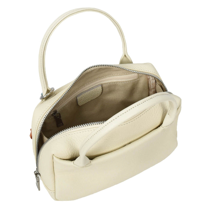 Womens Real Leather Handbag Small Top-Handle Style Beatrice White