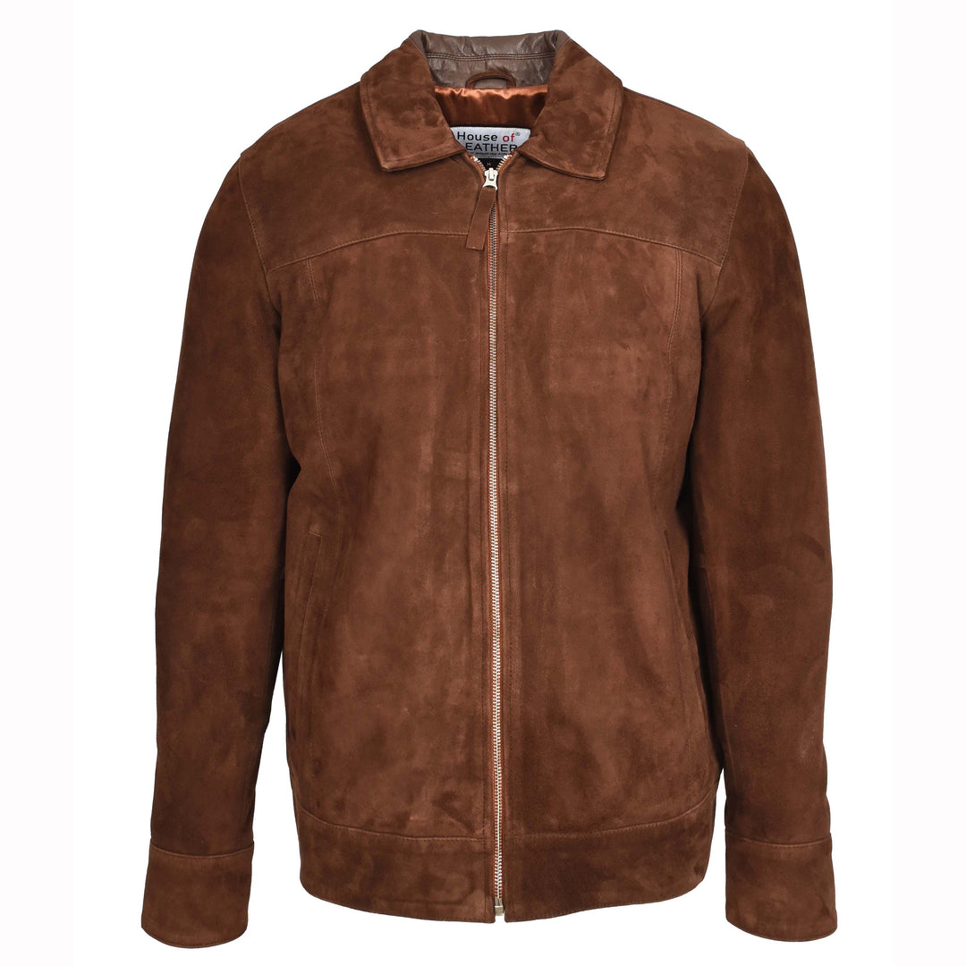 Mens Real Goat Suede Jacket Classic Zip Box Style Larry Rust Brown 8