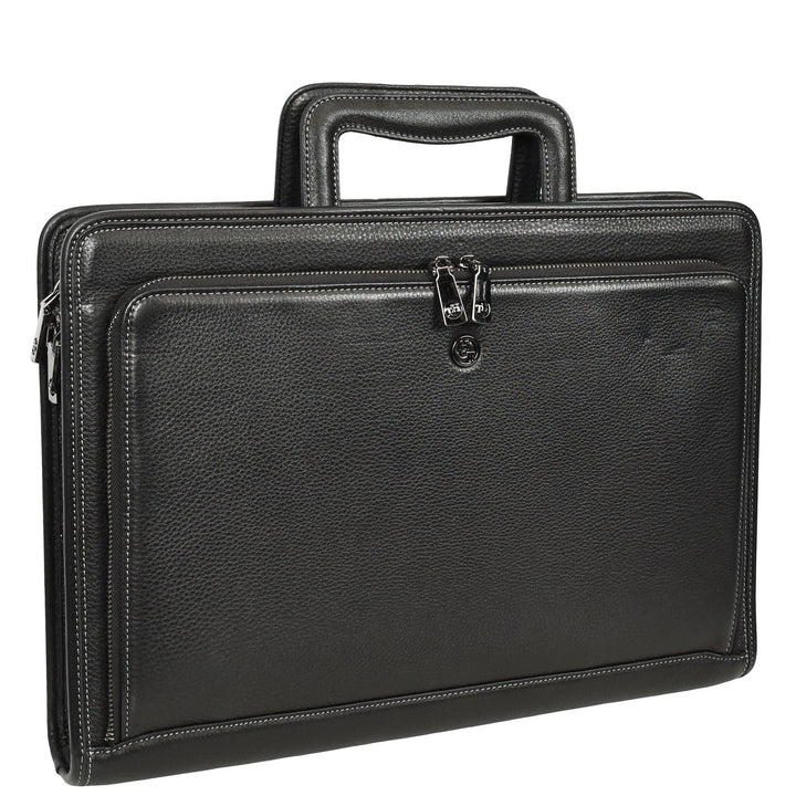Men’s Leather Business Briefcase Laptop Work Bag with Crossbody Shoulder Strap Raya Black