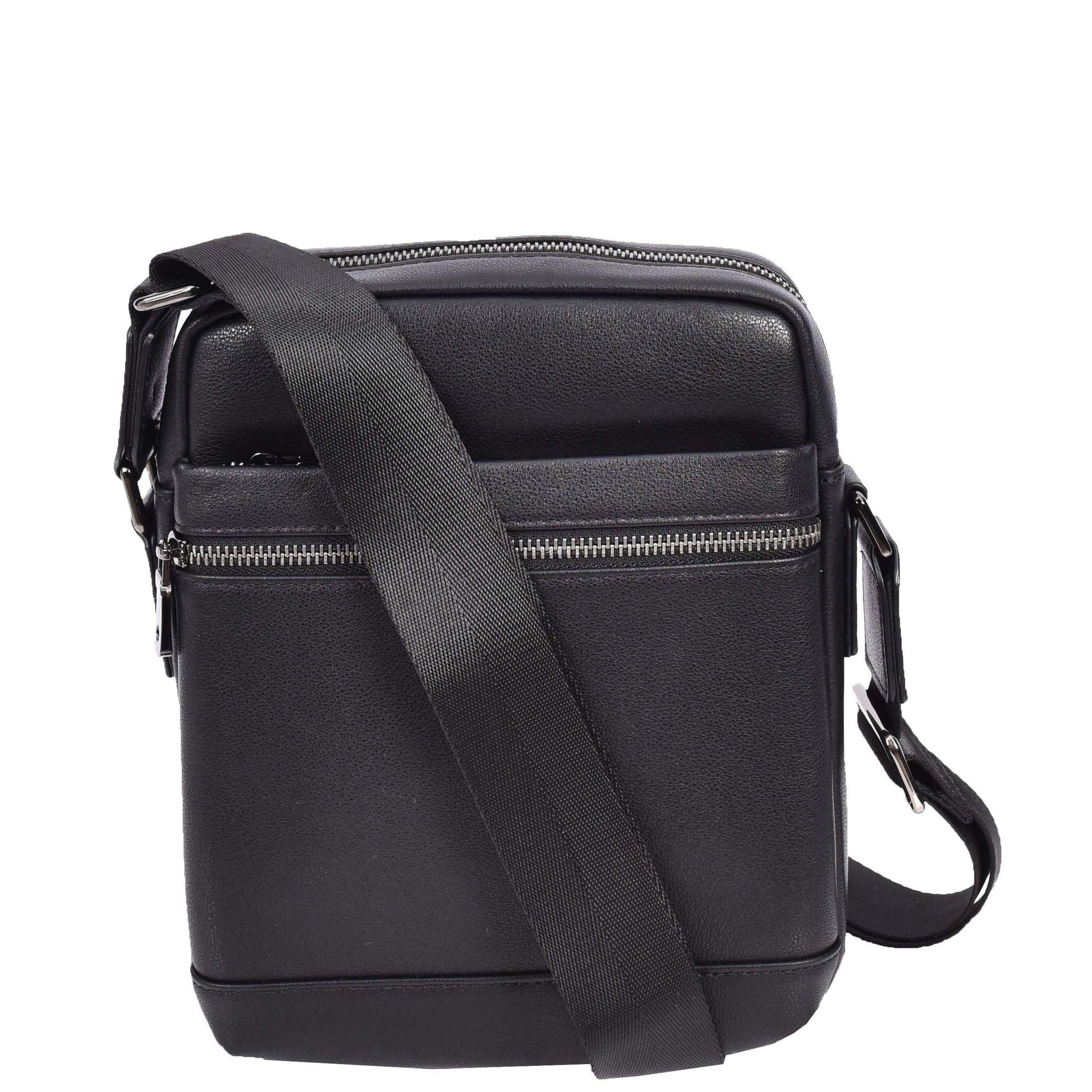 Mens Leather Cross Body Messenger Bag Medium Organiser Travel Pouch Justin Black-1