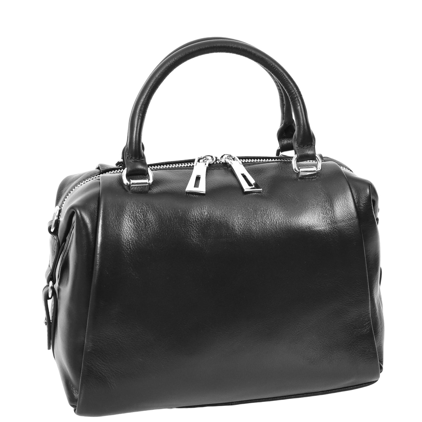 Womens Leather Small Barrel Shape Handbag Luna Black 2