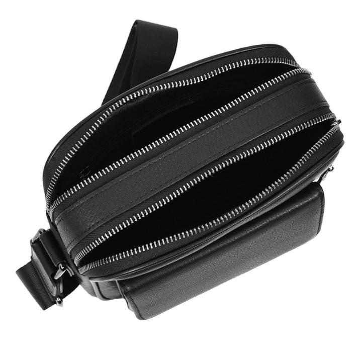 Mens Real Leather Cross Body bag Medium Multi-Pocket Travel Organiser Pouch Rovigo Black