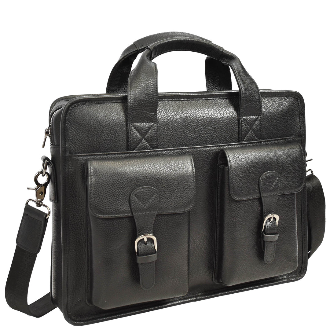 Men's Leather Briefcase Business Work Bag office Messenger Thorne Black 8