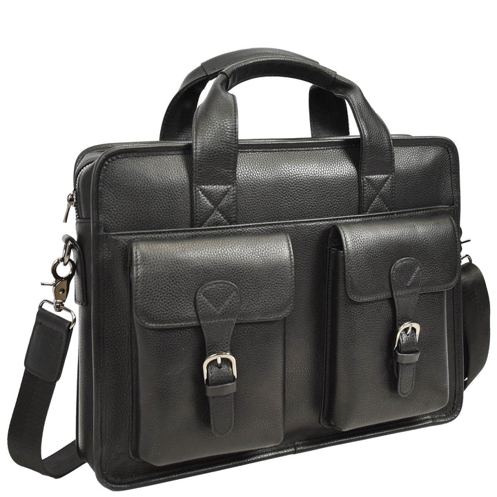 Men's Leather Briefcase Business Work Bag office Messenger Thorne Black 8