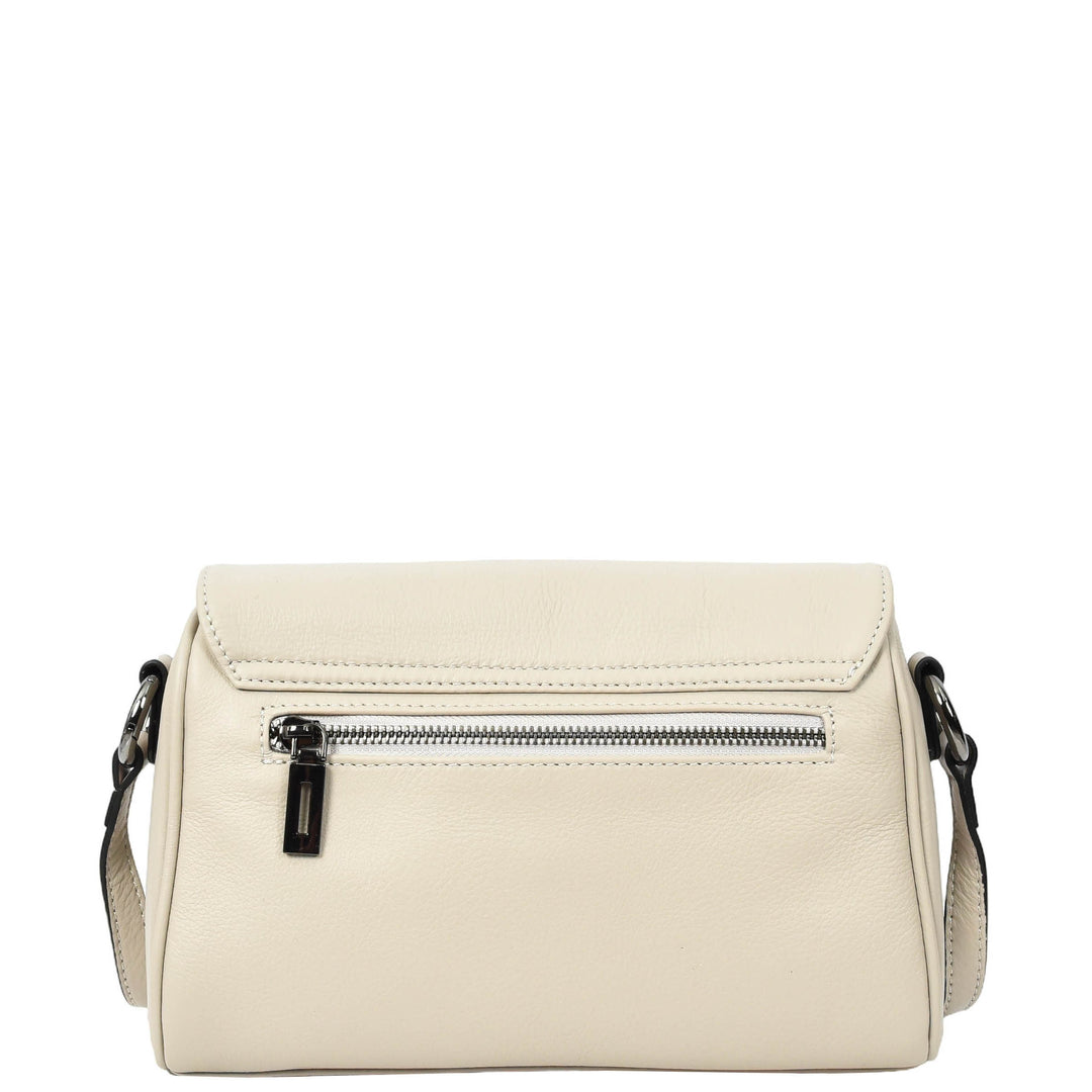 Womens Real Leather Cross Body Bag Small Organiser Classic Style Colette Off White-2