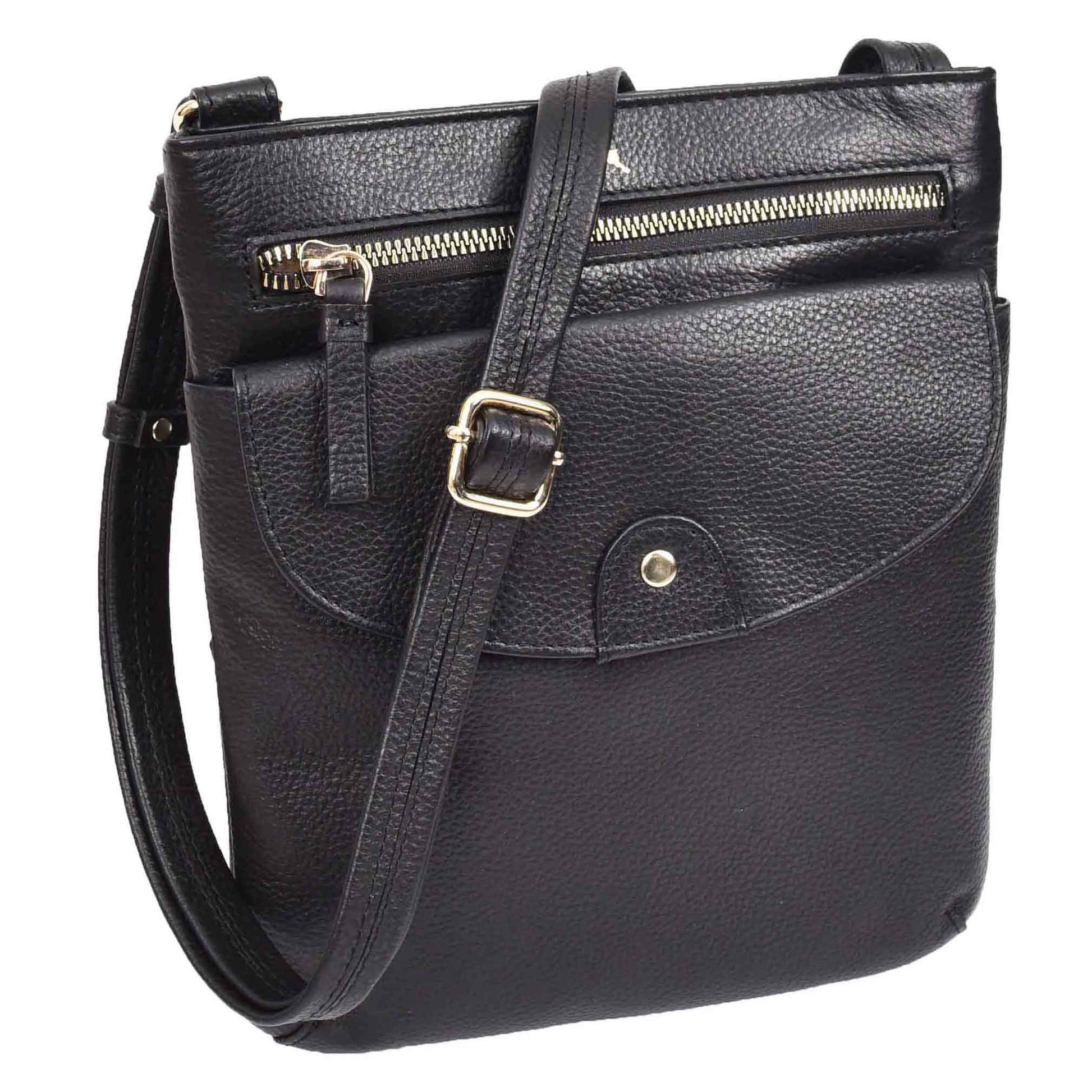 Womens Cross Body Sling Bag Leather Messenger HOL5 Black 9