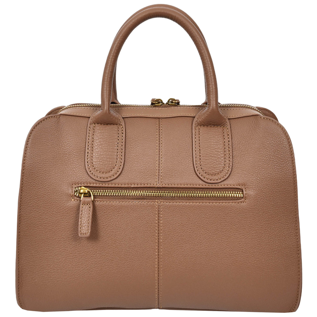 Womens Real Leather Handbag Classic Organiser Top-Handle Style Meadow Brown-2