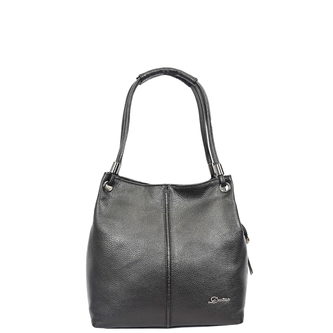 Womens Leather Shoulder Bag Large Hobo Handbag Barbara Black 8