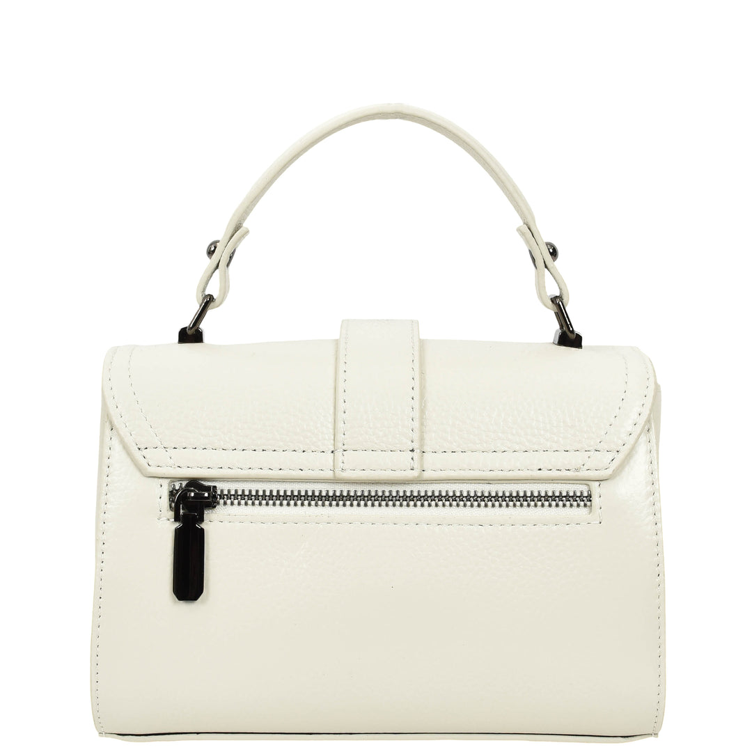 Womens Leather Shoulder Handbag Top Handle Crossbody Bag Polly White 3