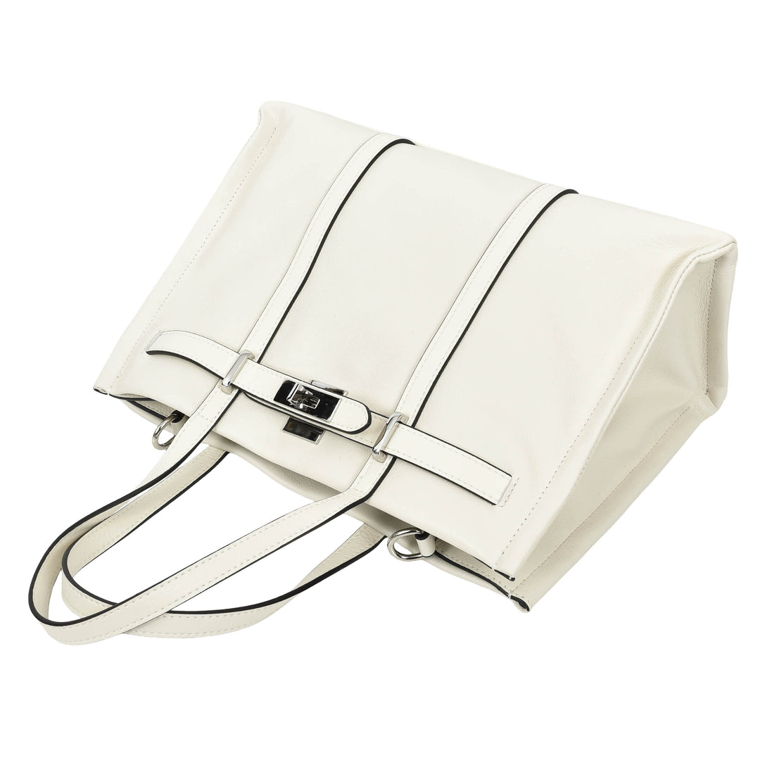 Women's Real Leather Handbag Detachable Strap Shoulder Bag Raven White 5