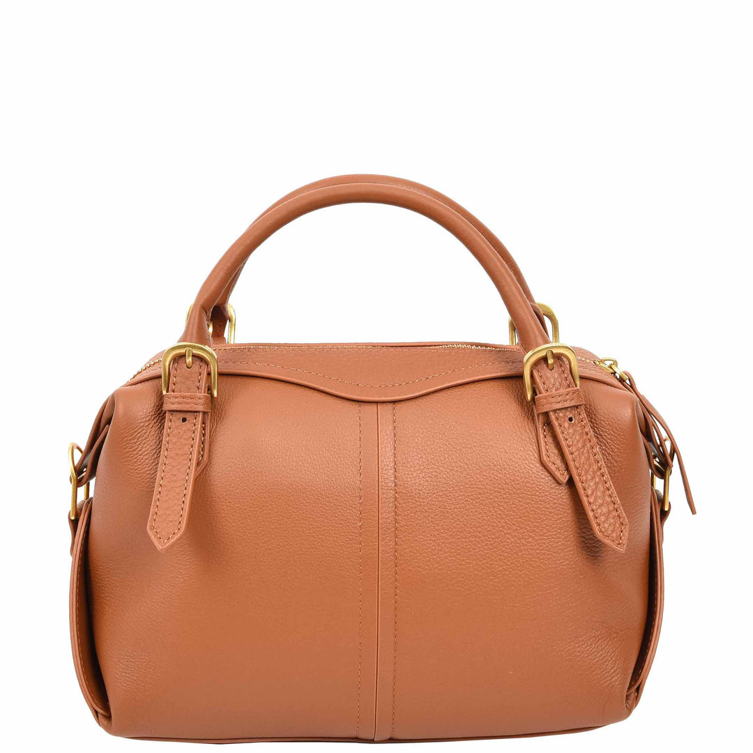 Women's Leather Satchel Handbag Top Handle Crossbody Purse Freya Brown 5
