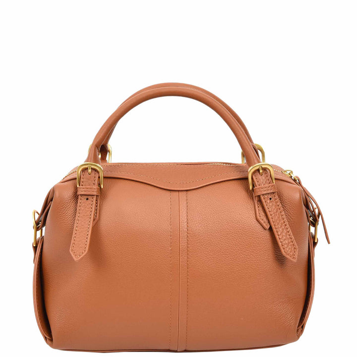 Women's Leather Satchel Handbag Top Handle Crossbody Purse Freya Brown 5
