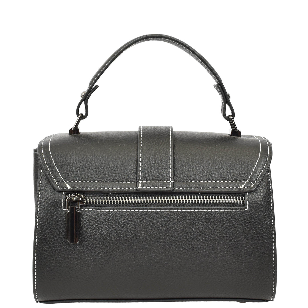 Womens Leather Shoulder Handbag Top Handle Crossbody Bag Polly Black 3
