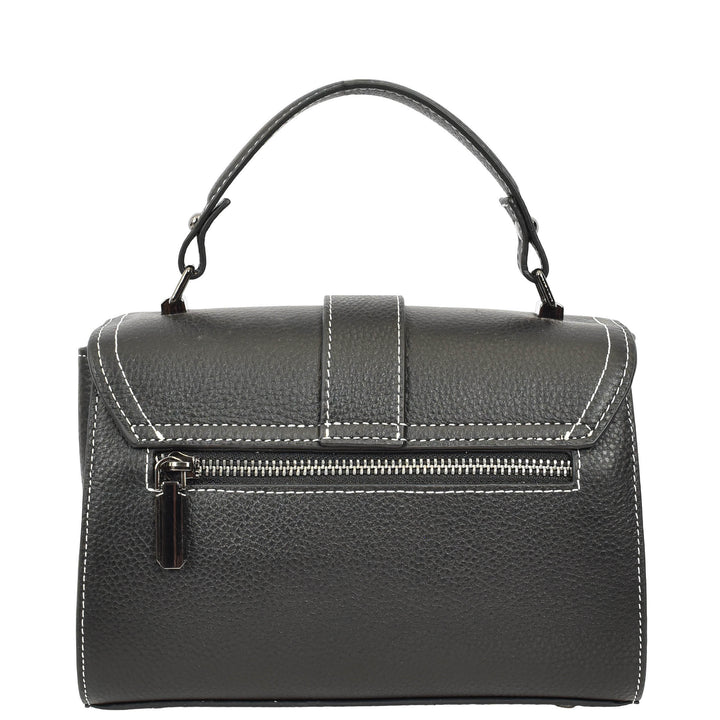 Womens Leather Shoulder Handbag Top Handle Crossbody Bag Polly Black 3