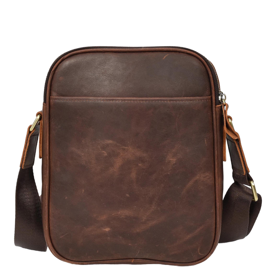 Mens Real Leather Cross Body bag Medium Multi-Pocket Travel Organiser Pouch Rovigo Rust Brown