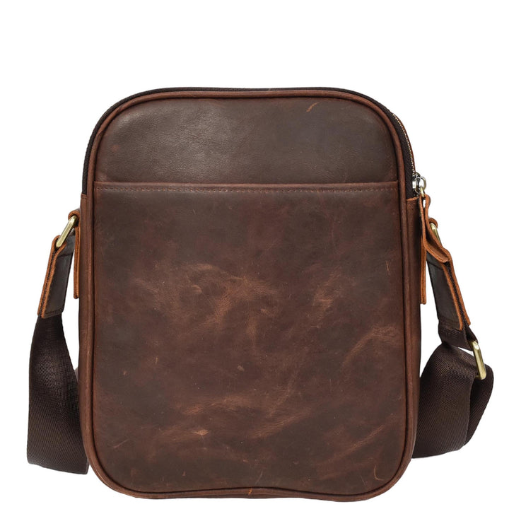Mens Real Leather Cross Body bag Medium Multi-Pocket Travel Organiser Pouch Rovigo Rust Brown