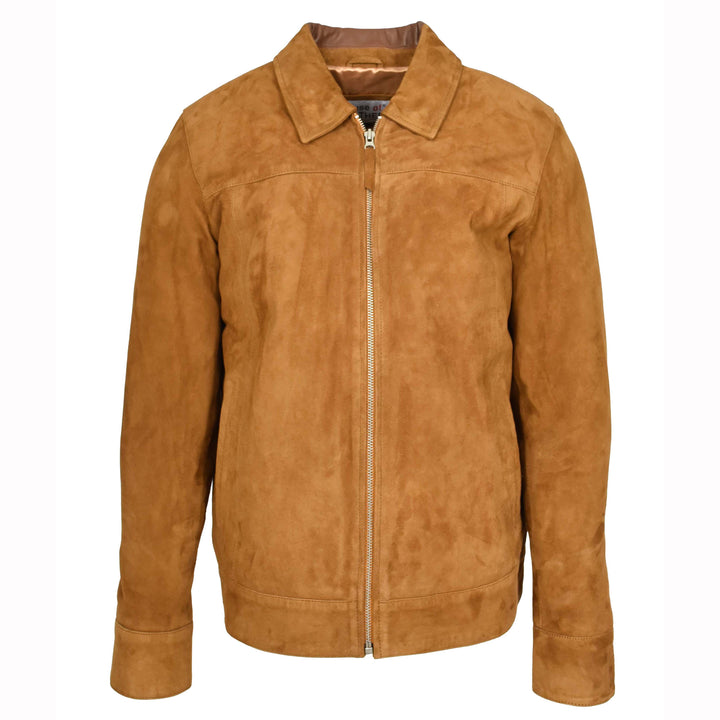 Mens Real Goat Suede Jacket Classic Zip Box Style Larry Cognac 8