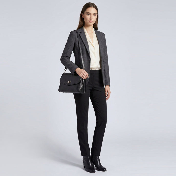 Women's Genuine Leather Flap-Over Crossbody Shoulder Bag with 2-in-1 Style Arden Black