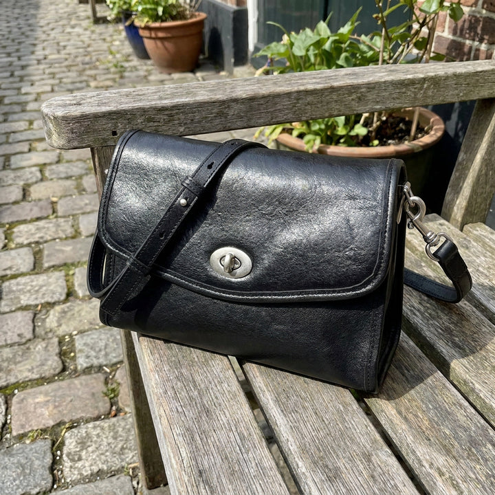 Women's Genuine Leather Flap-Over Crossbody Shoulder Bag with 2-in-1 Style Arden Black