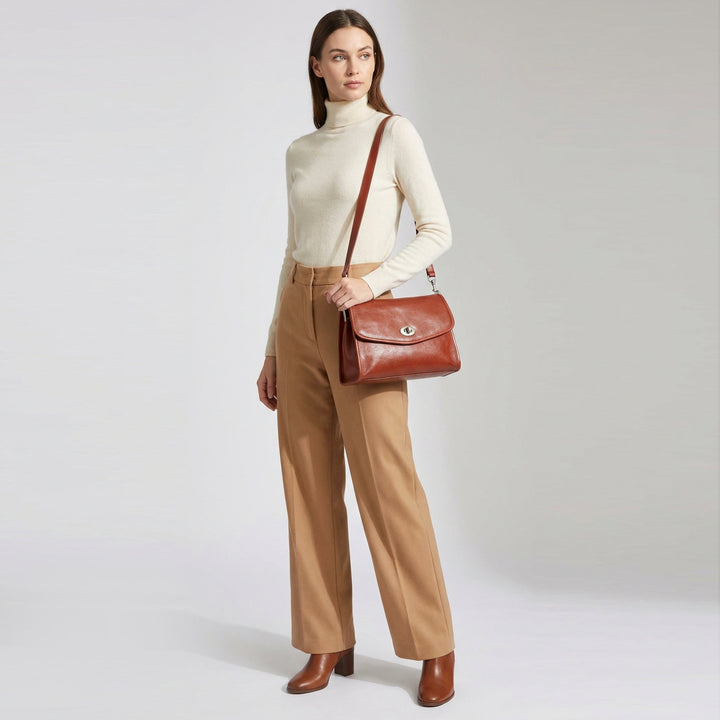 Women's Genuine Leather Flap-Over Crossbody Shoulder Bag with 2-in-1 Style Arden Burgundy
