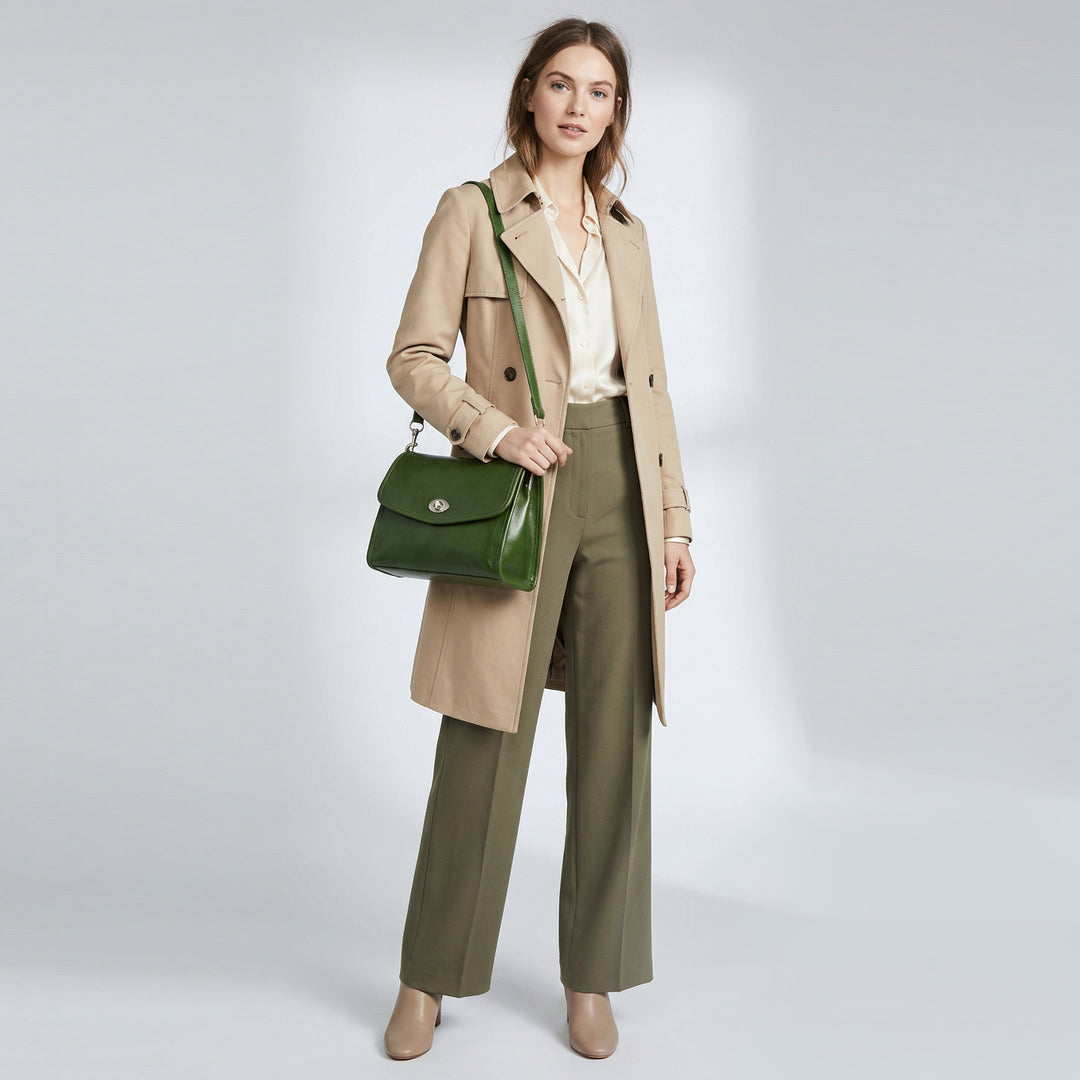 Women's Genuine Leather Flap-Over Crossbody Shoulder Bag with 2-in-1 Style Arden Green