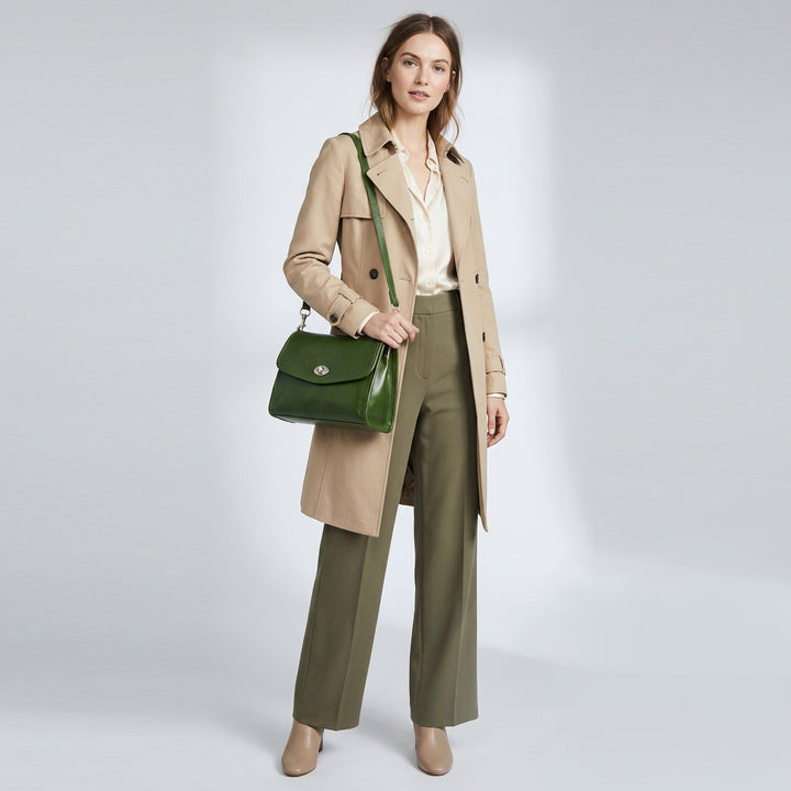 Women's Genuine Leather Flap-Over Crossbody Shoulder Bag with 2-in-1 Style Arden Green