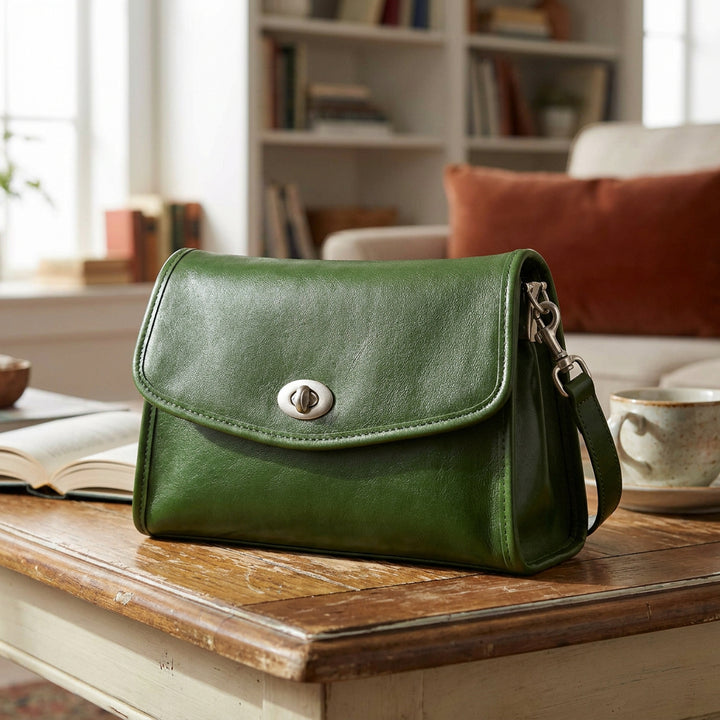 Women's Genuine Leather Flap-Over Crossbody Shoulder Bag with 2-in-1 Style Arden Green
