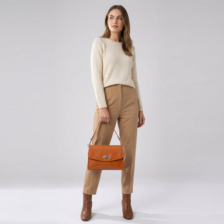 Women's Genuine Leather Flap-Over Crossbody Shoulder Bag with 2-in-1 Style Arden Tan