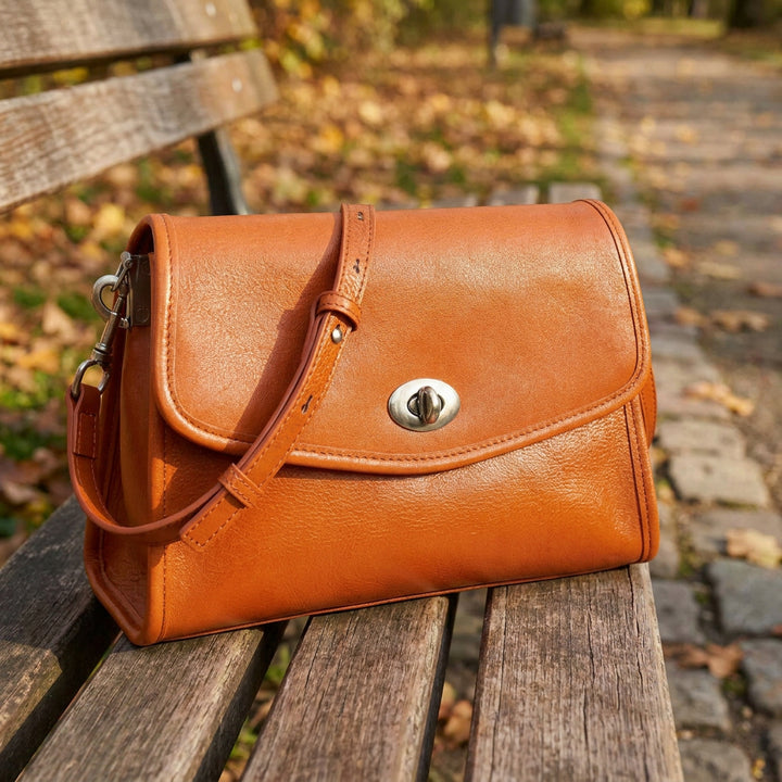 Women's Genuine Leather Flap-Over Crossbody Shoulder Bag with 2-in-1 Style Arden Tan