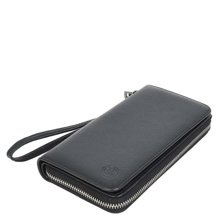 Genuine Leather Large Size Clutch Purse Coins Card Cash Travel Wallet Lorca Black