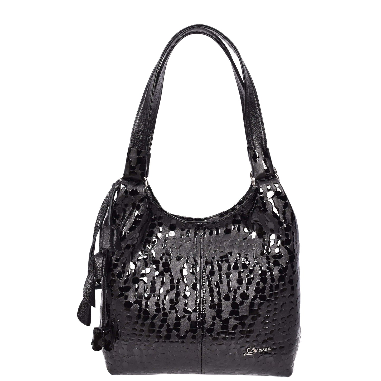 Women's Real Leather Croc-print Shoulder Bag Zip Opening Large Hobo Handbag Kimberly Black-1